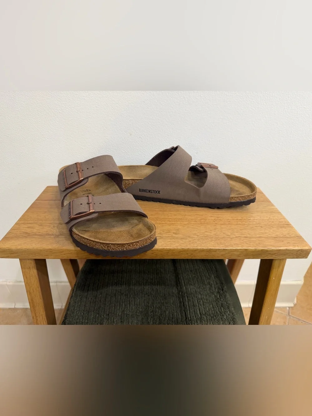 Birkenstock Men's Two-Strap Sandals in Dark Brown with Copper Buckles